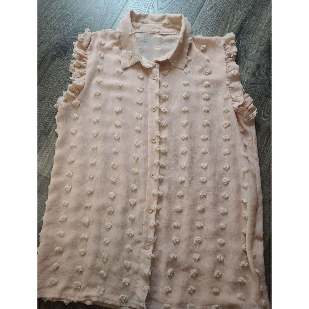 Swiss Dot Ruffle Trim Blouse Women's Medium